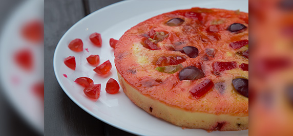 Fruit jello pudding with mixed fruits on plate