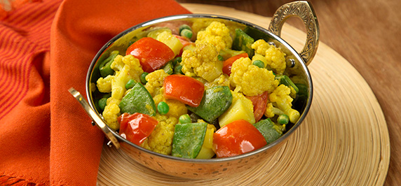 Mixed vegetable curry with cauliflower peas and carrots