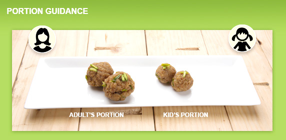 Semolina ladoo portion size comparison adult vs child serving on plate