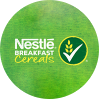 Nestlé Breakfast Cereals logo with a green background and a wheat symbol