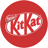 KitKat logo with red background and white text in a circular design